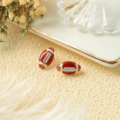 1 Pair Minimalist Sports Commute Basketball Football Enamel Plating 304 Stainless Steel 14K Gold Plated Ear Studs