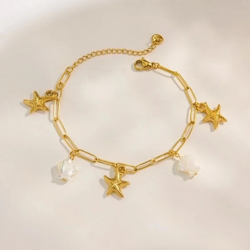3 Pieces Ig Style Vacation Starfish Ocean 304 Stainless Steel 14K Gold Plated Bracelets In Bulk
