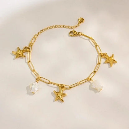3 Pieces Ig Style Vacation Starfish Ocean 304 Stainless Steel 14K Gold Plated Bracelets In Bulk