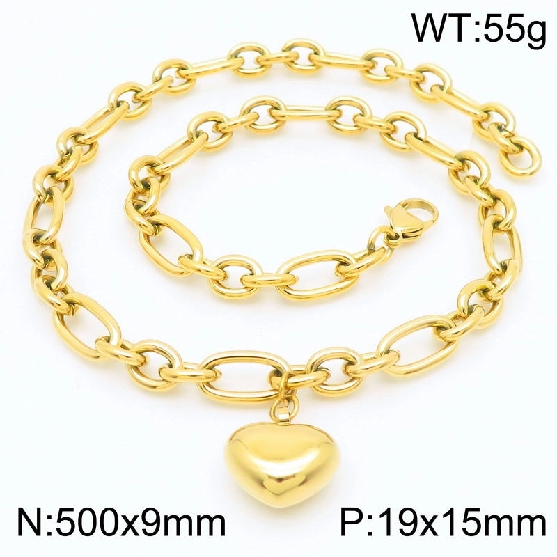 Minimalist Heart Shape 304 Stainless Steel 18K Gold Plated Bracelets Necklace