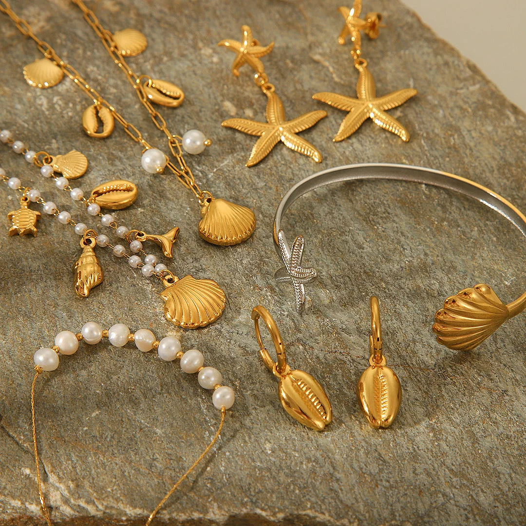 IG Style Pearl Shell Geometric Stainless Steel Electroplating Necklaces