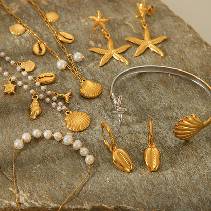 IG Style Pearl Shell Geometric Stainless Steel Electroplating Necklaces