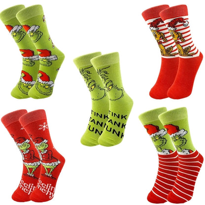 Christmas Mid-calf Length Socks Grinch Knitted Personalized Men And Women Socks Couple Fashion Socks