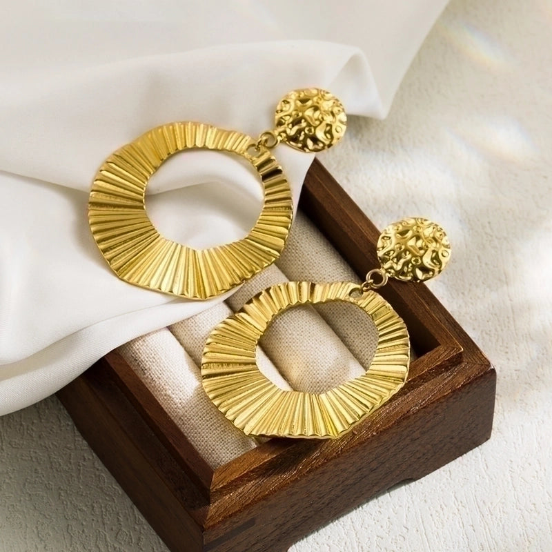 1 Pair Vintage Style Minimalist Artistic Round Water Droplets Irregular Stainless Steel Gold Plated Drop Earrings