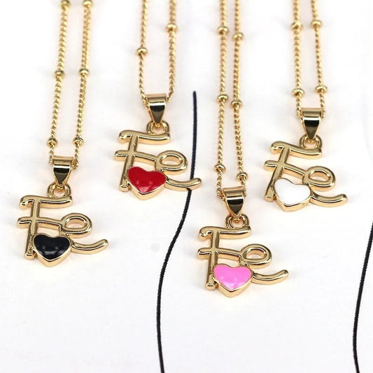 Copper Enamel Geometric Heart Shape Pendant Necklace