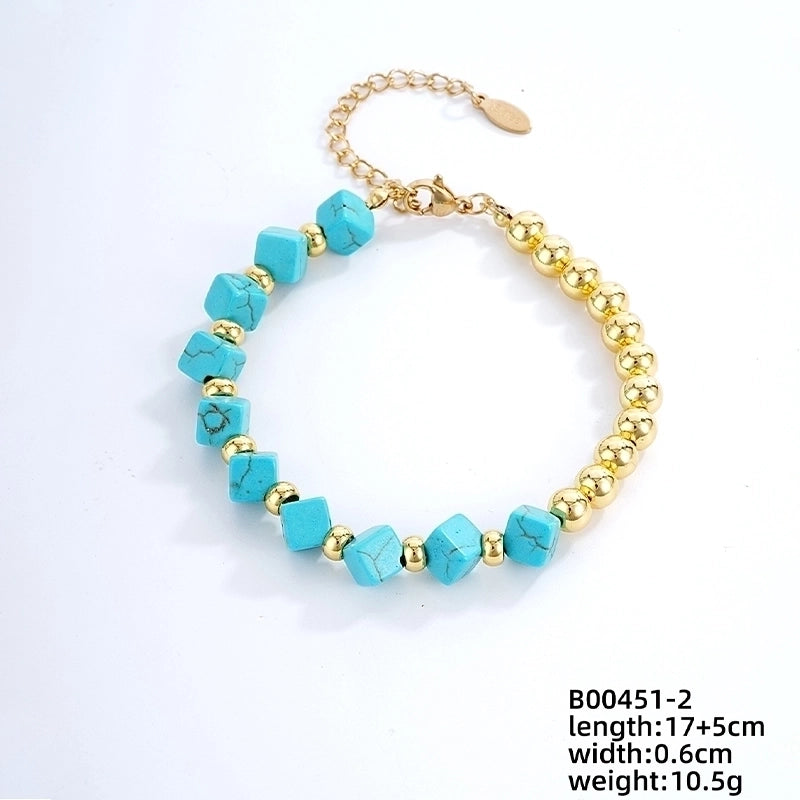 Vintage Style Ethnic Style Geometric 304 Stainless Steel Turquoise K Gold Plated Bracelets In Bulk
