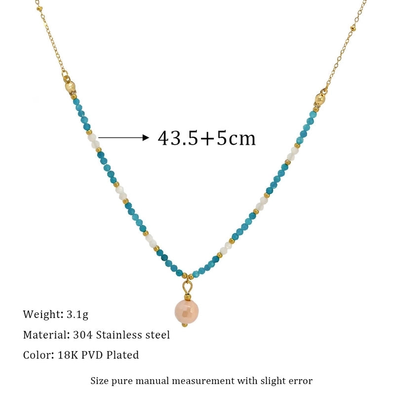 Elegant Geometric 304 Stainless Steel Natural Stone Beaded Chain Cable Chain Pendant Necklace In Bulk