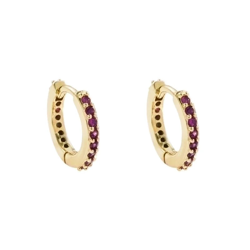 Minimalist O-shape Inlaid Zircon Copper Gold Plated Earrings