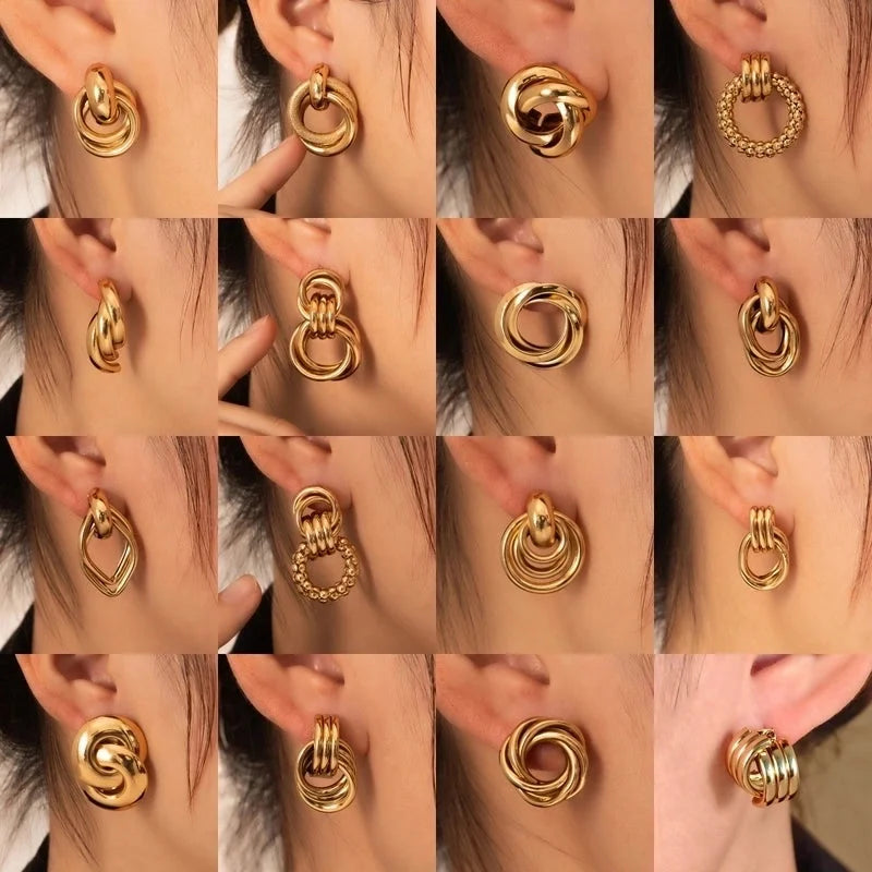 1 Pair Retro Minimalist Geometric Plating Titanium Steel Drop Earrings Ear Studs