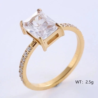 Classic Style Solid Color 304 Stainless Steel Zircon Plating Inlay Rings