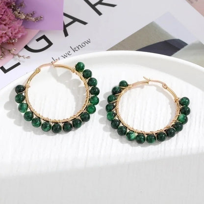 2 Pieces Retro Geometric Handmade Stainless Steel Natural Stone Earrings