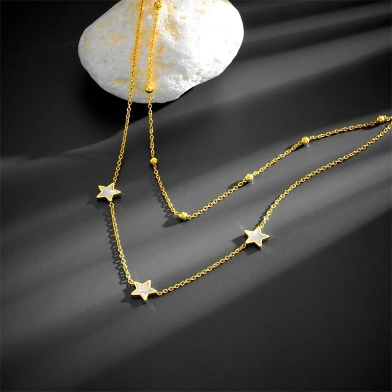 Titanium Steel 18K Gold Plated Elegant Minimalist Inlay Star Heart Shape Acrylic Earrings Anklet Necklace