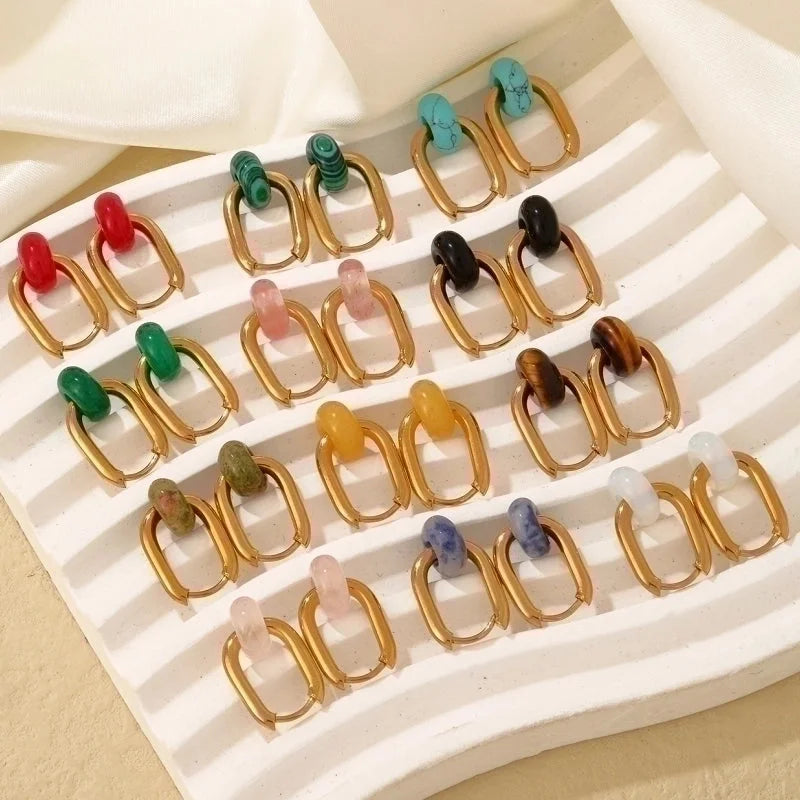 1 Pair Minimalist Oval Plating 304 Stainless Steel Gold Plated Earrings