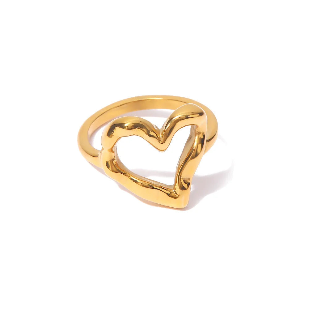 Women IG Style Heart Stainless Steel 18K Gold Plated Rings
