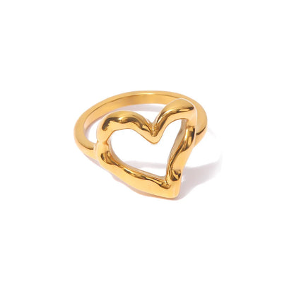 Women IG Style Heart Stainless Steel 18K Gold Plated Rings