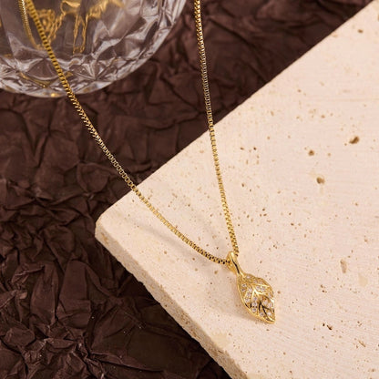 Titanium Steel Copper Leaf Heart Shape Pendant Necklace