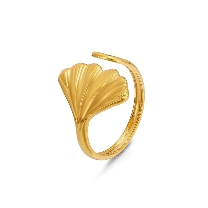 304 Stainless Steel 18K Gold Plated Minimalist Plating Leaf Open Ring