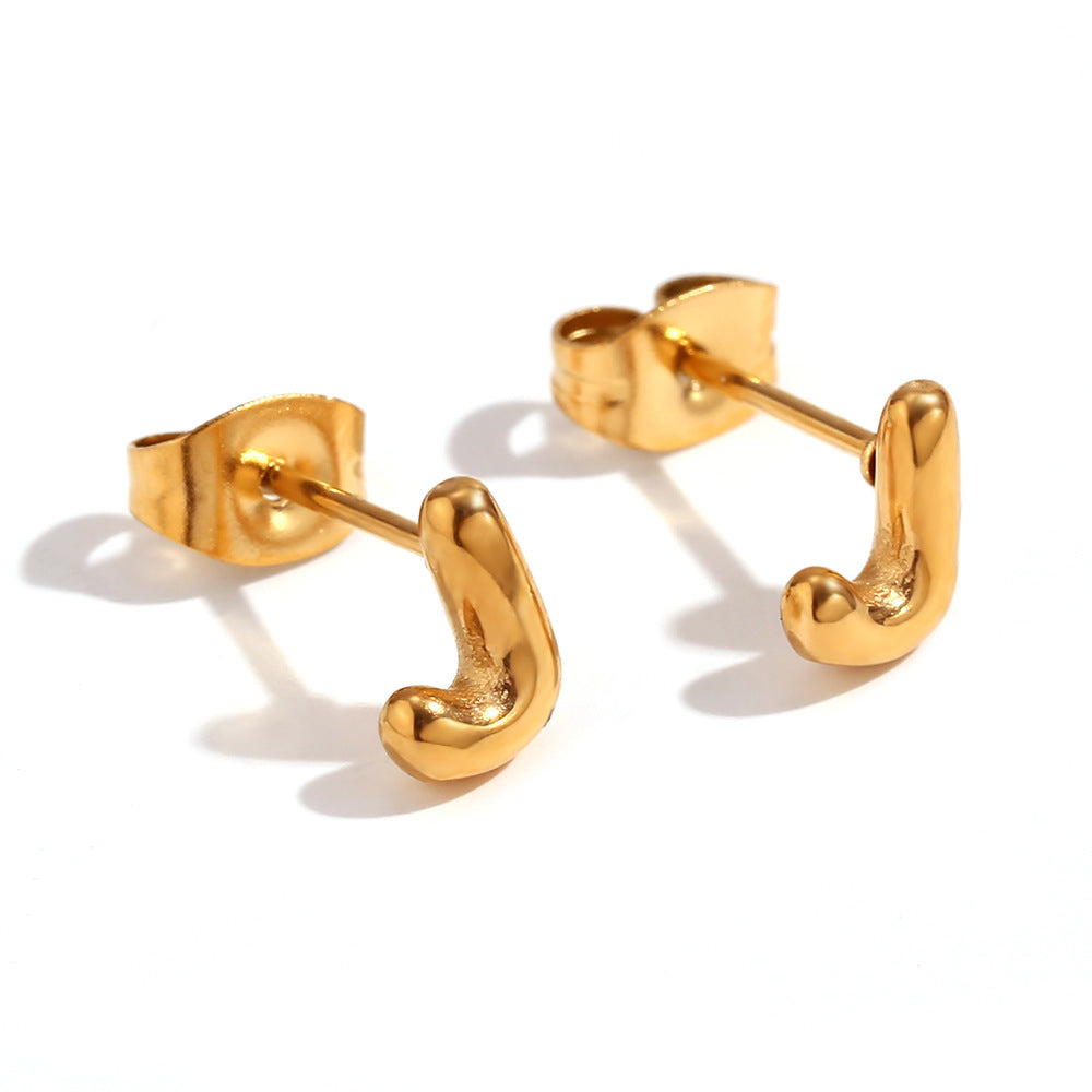 Minimalist Letter Number Geometric Text Stainless Steel 18K Gold Plated Stud Earrings