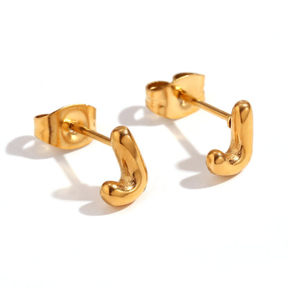 Minimalist Letter Number Geometric Text Stainless Steel 18K Gold Plated Stud Earrings