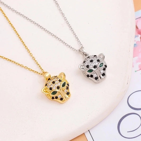 316L Stainless Steel Brass Minimalist Cool Style Inlay Jaguar Zircon Pendant Necklace