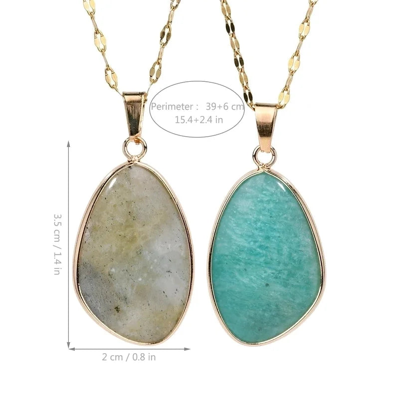 2 Pieces Simple High-Grade Gold Hemming Geometric Natural Stone Necklace Women's Light Luxury Minority Pendant Titanium Steel Necklace Ornament