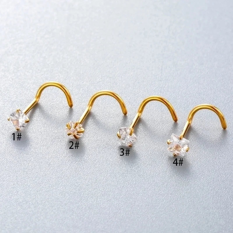 1 Piece Nose Rings & Studs Minimalist Classic Style Pentagram Round Heart Shape 316L Stainless Steel Nose Rings & Studs
