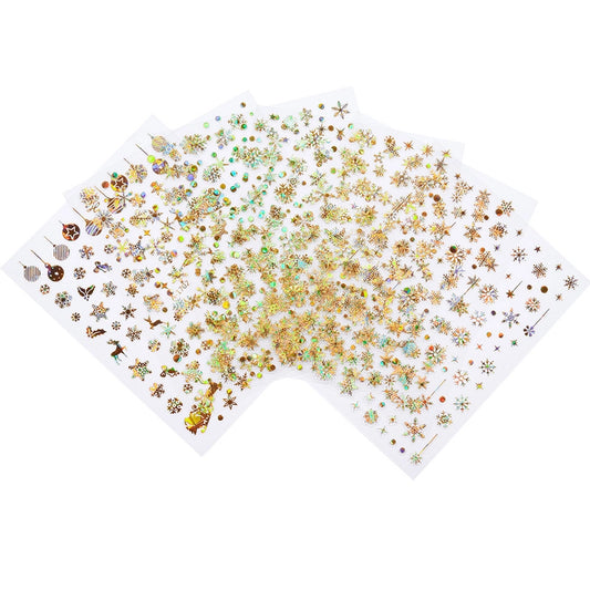 Christmas Snowflake Nail Stickers Laser Golden Silver Snowflake Nail Stickers Set Valentine's Day Nail Decoration Stickers