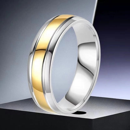 Minimalist Geometric Titanium Steel Zircon Mixed Metal Plating Rings