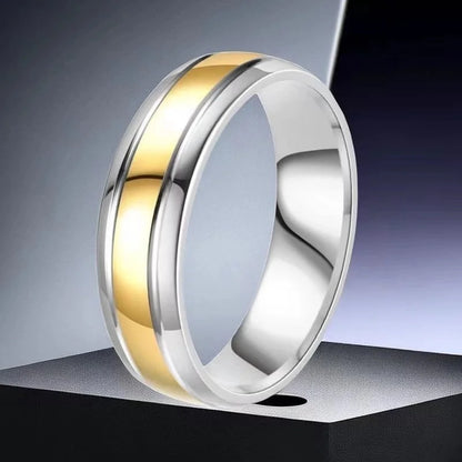Minimalist Geometric Titanium Steel Zircon Mixed Metal Plating Rings