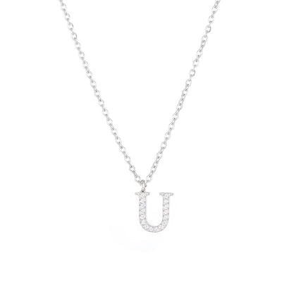 Minimalist Letter 304 Stainless Steel Zircon 16K Gold Plated White Gold Plated Plating Inlay Pendant Necklace