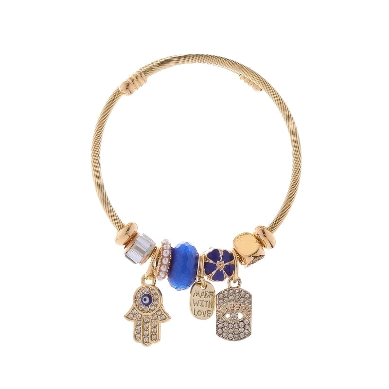 Elegant Devil'S Eye Palm 304 Stainless Steel Alloy Gold Plated Rhinestones Bangle In Bulk