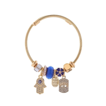 Elegant Devil'S Eye Palm 304 Stainless Steel Alloy Gold Plated Rhinestones Bangle In Bulk