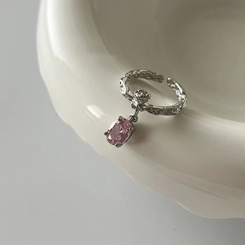 Sweet Geometric Heart Shape Bow Knot Copper Plating Inlay Zircon Open Rings