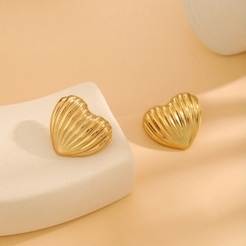 1 Pair Casual Minimalist Streetwear Waves Heart Shape Flower Plating 304 Stainless Steel Ear Studs