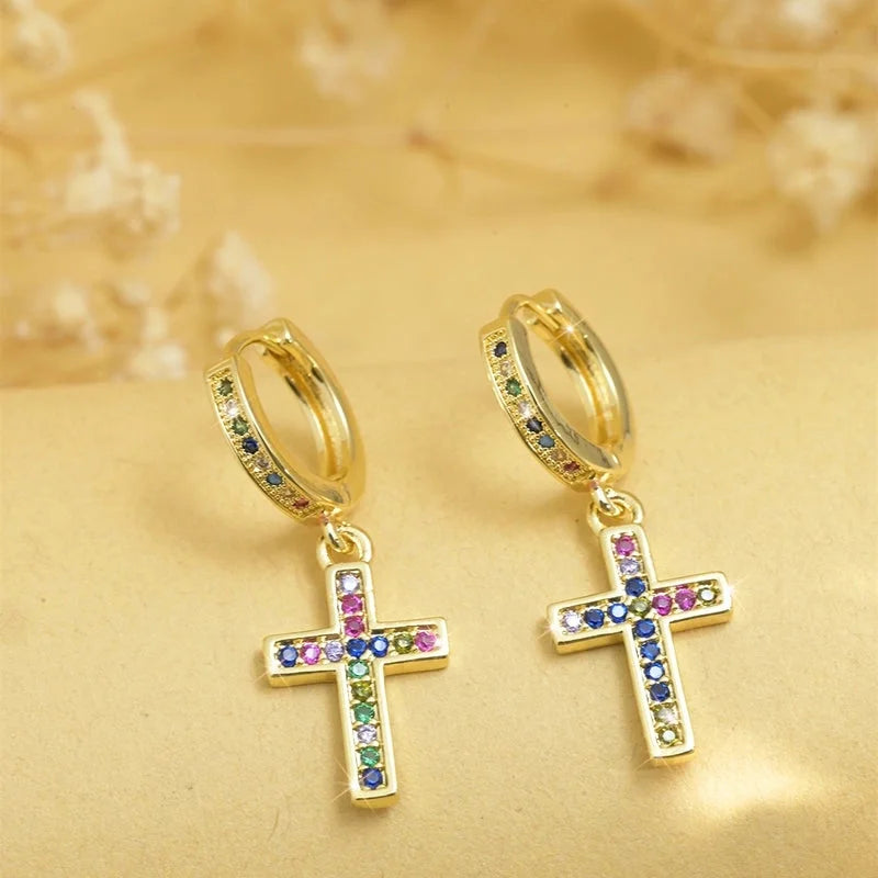 1 Pair Elegant Minimalist Cross Life Tree Plating Copper Zircon Drop Earrings