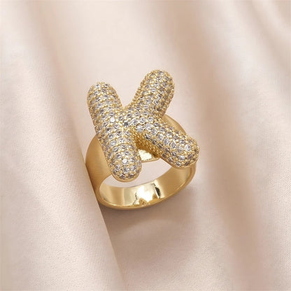 Copper Inlay Letter Zircon Open Rings