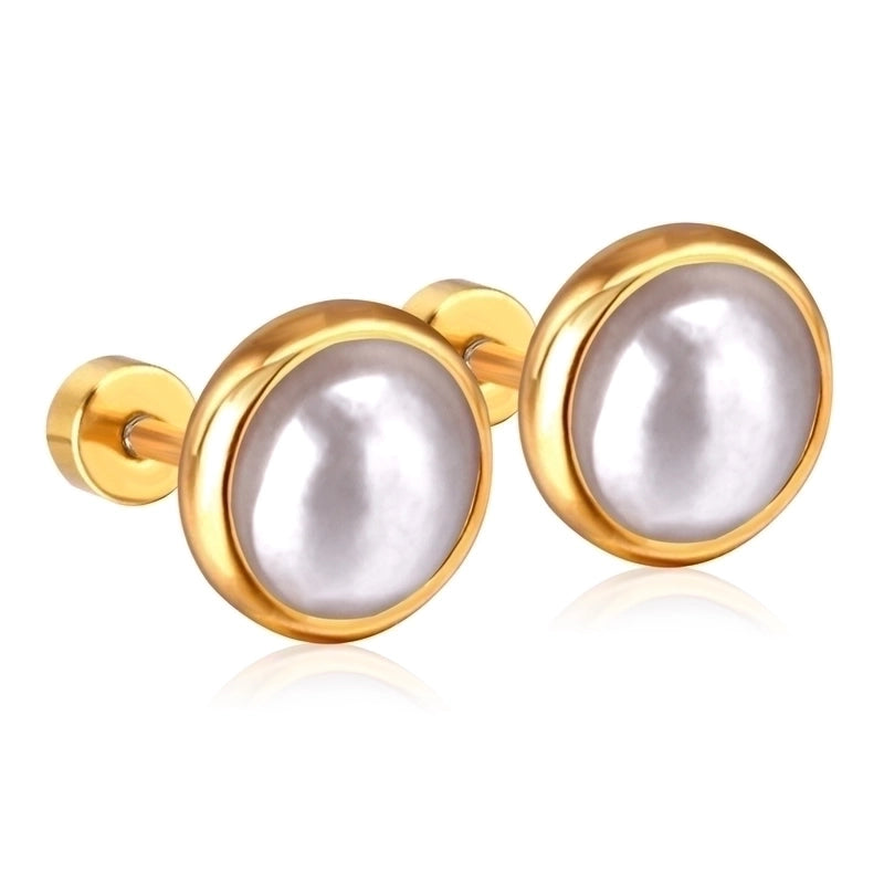 Retro Geometric Stainless Steel Artificial Pearls Ear Studs 1 Pair