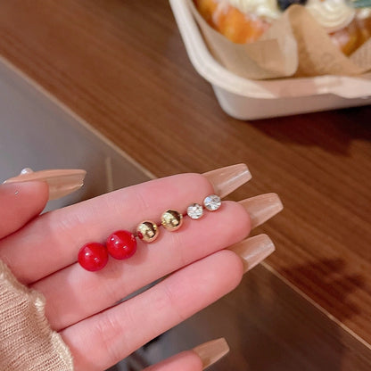 1 Set Minimalist Geometric Enamel Plating Inlay Copper Rhinestones Opal Shell Earrings