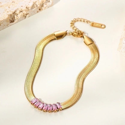 Fashion Solid Color 304 Stainless Steel Artificial Gemstones Bracelets In Bulk