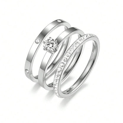 Elegant Solid Color 304 Stainless Steel Zircon Gold Plated Inlay Rings