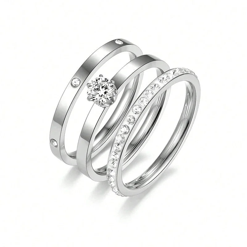 Elegant Solid Color 304 Stainless Steel Zircon Gold Plated Inlay Rings