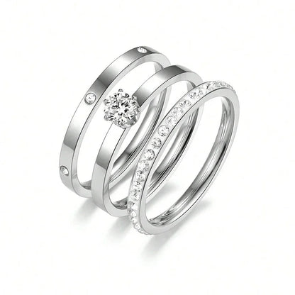 Elegant Solid Color 304 Stainless Steel Zircon Gold Plated Inlay Rings