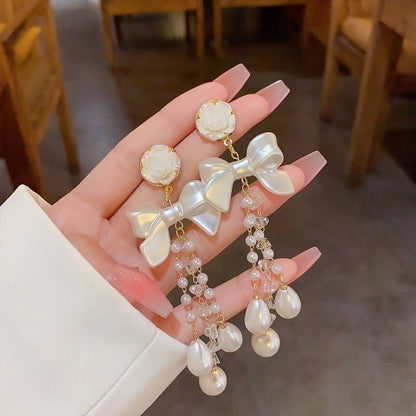 Fashion Heart Shape Bow Knot Copper Inlay Zircon Drop Earrings 1 Pair