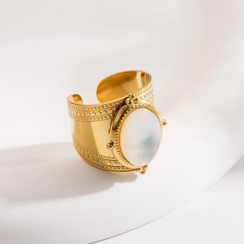 Streetwear Geometric Sun Star Stainless Steel Titanium Steel Inlay Artificial Gemstones Open Rings