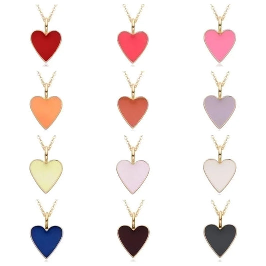 Copper IG Style Minimalist Heart Shape Enamel Plating Pendant Necklace