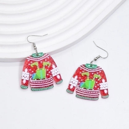 1 Pair Minimalist Christmas Tree Printing Arylic Drop Earrings