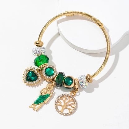 Elegant Cute Religion Cross Heart Shape Butterfly 304 Stainless Steel Alloy Artificial Crystal Bangle In Bulk