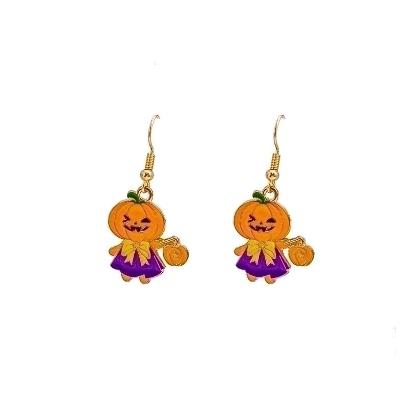 1 Pair Cute Pumpkin Spider Ghost Enamel Alloy Drop Earrings