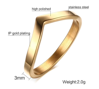Fashion V Shape 304 Stainless Steel Zircon Inlay Stainless Steel Rings