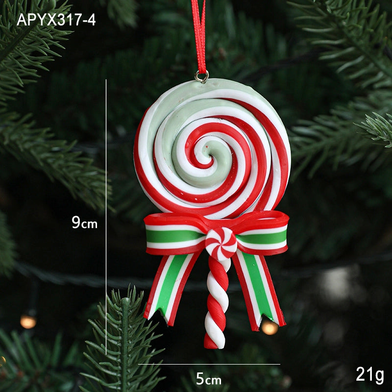 Christmas Elegant Cute Lollipop Soft Clay Indoor Family Gathering Party Hanging Ornaments Decorations Hanging Ornaments